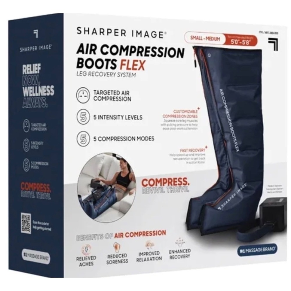 Sharper Image Air Compression Boots Flex Leg Recovery System Small-Med Blue